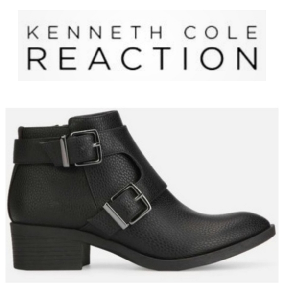NWOB Kenneth Cole Reaction Moto Black Ankle Vegan Bootie Size 6 - Picture 1 of 9